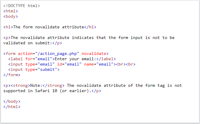 The Novalidate Attribute in HTML forms