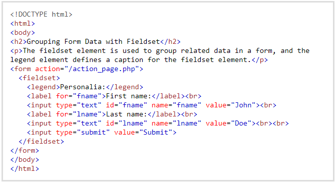 fieldset and legend in HTML