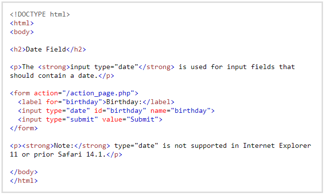 Input Type Date in HTML