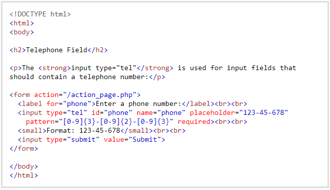 Input Type Tel in HTML