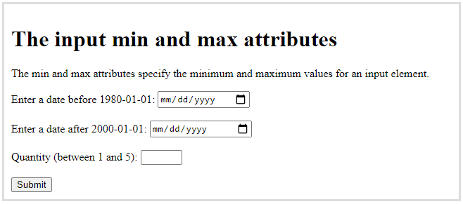 min and max attribute in HTML